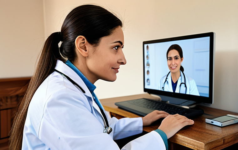 **
A female doctor, wearing a professional white coat and modest attire, consulting with a patient via telemedicine. The patient is in a rural area. Background should show a warm, inviting home interior. Focus on the doctor's compassionate expression. Safe for work, appropriate content, fully clothed, professional, perfect anatomy, natural pose, high quality.
**