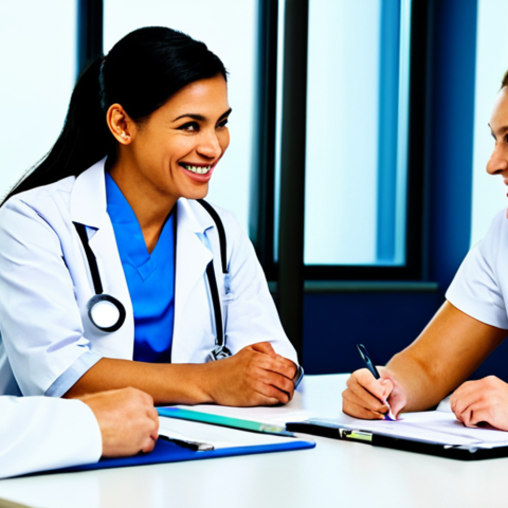** "A diverse team of healthcare professionals (doctors, nurses, administrators) collaborating around a table in a modern hospital setting. Smiling, engaged in discussion. Bright, positive atmosphere. Focus on teamwork and communication. Safe for work, appropriate content, fully clothed, professional."
**