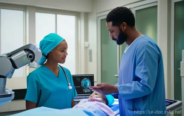 의료현장 경험 공유 - **Prompt:** A diverse group of healthcare professionals, including male and female doctors and nurse...