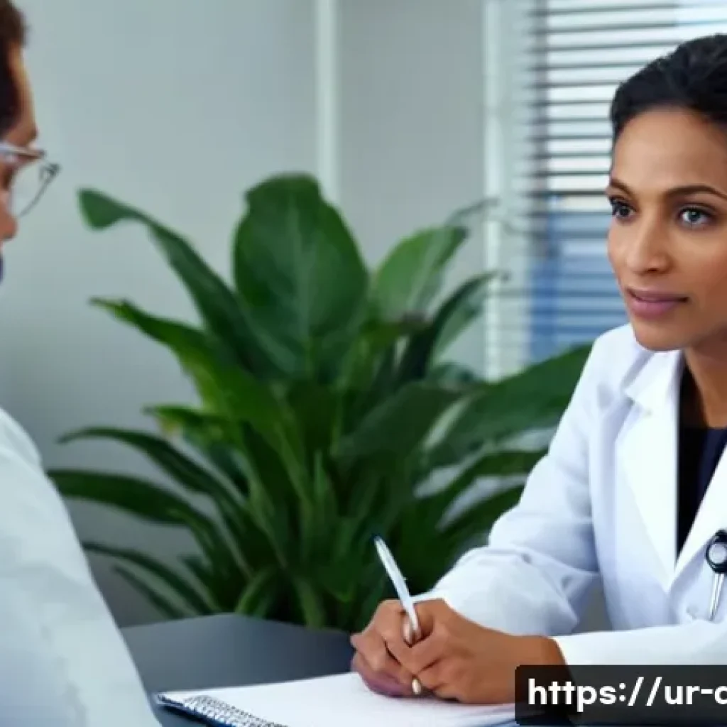 의료 실무 노하우 공유 - **Prompt:** A compassionate female doctor, dressed in a clean white lab coat over professional, mode...