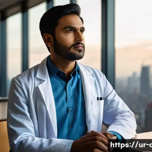 Home 13 의사 이직 사례 인터뷰 - **Prompt 1: The Contemplative Doctor's Crossroads**
"A portrait of a thoughtful South Asian male...